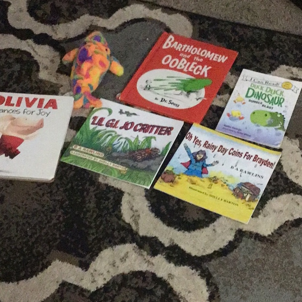 Books and a stuffed animal